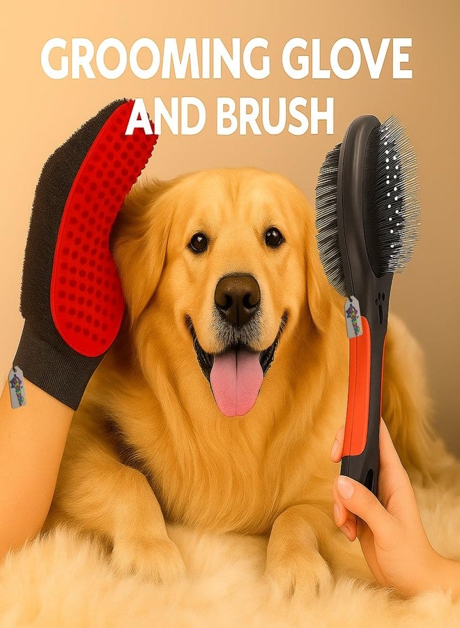 Western Era 2 in 1 Pet Bathing Grooming Combo for Dogs & Cats Double Side Pet Brush & One Side Deshedding Glove | Pet Grooming | Tick, Flea, Loose Hair, Dirt & Massage | Anti-Slip Handle (Random) - Image 2